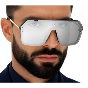 Eye Wear Sunglasses UV400 Protection Silver Mirror Lens‎ Cover Face Sun Shades